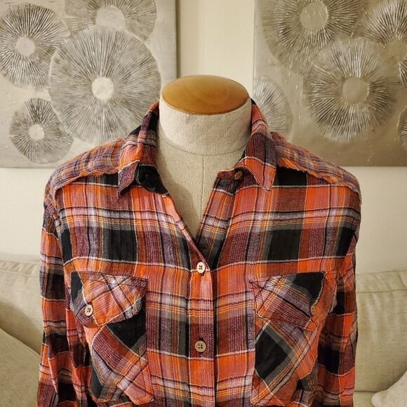 Free People First Bloom Plaid Top size Small in Washed Pop - NEW - Picture 7 of 15